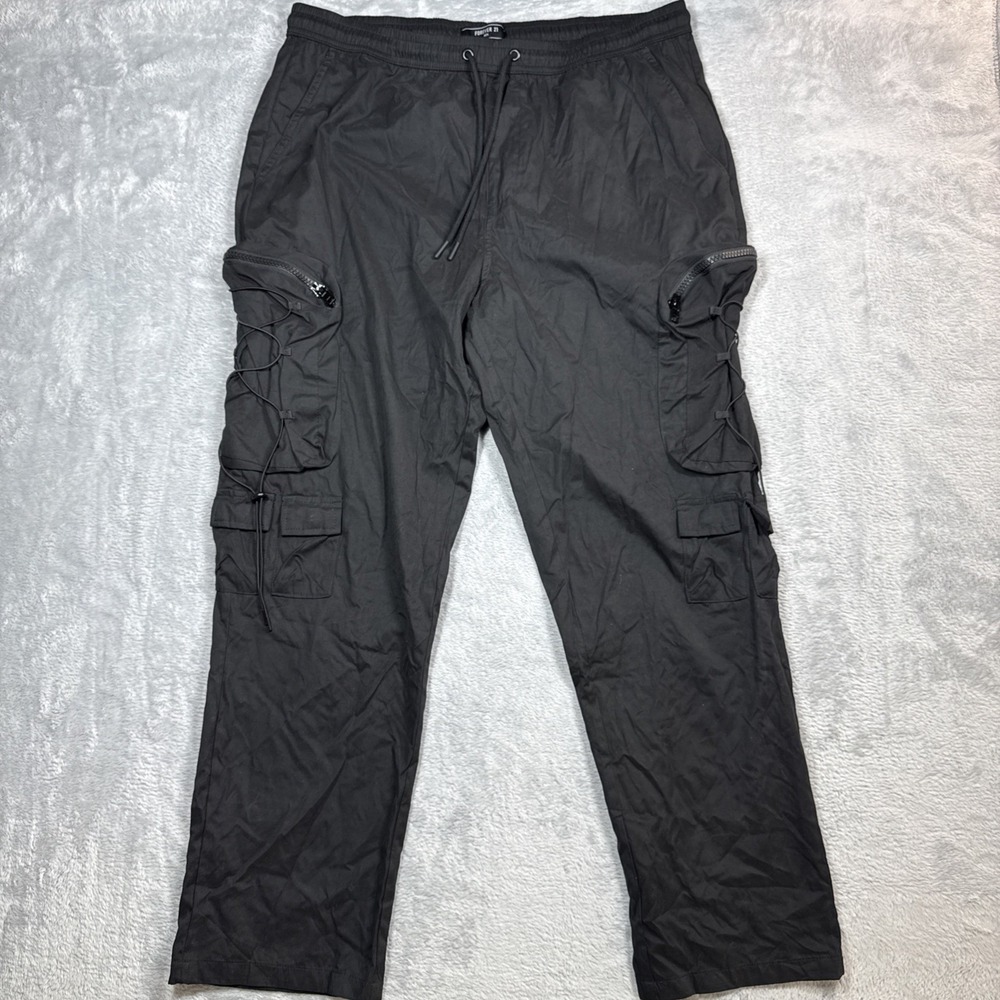 Forever 21 Cargo Pants Men XXL Black Utility Bungee Cords Lightweight